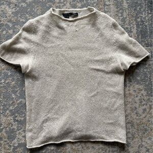 360 Cashmere Grey mock neck short sleeve sweater